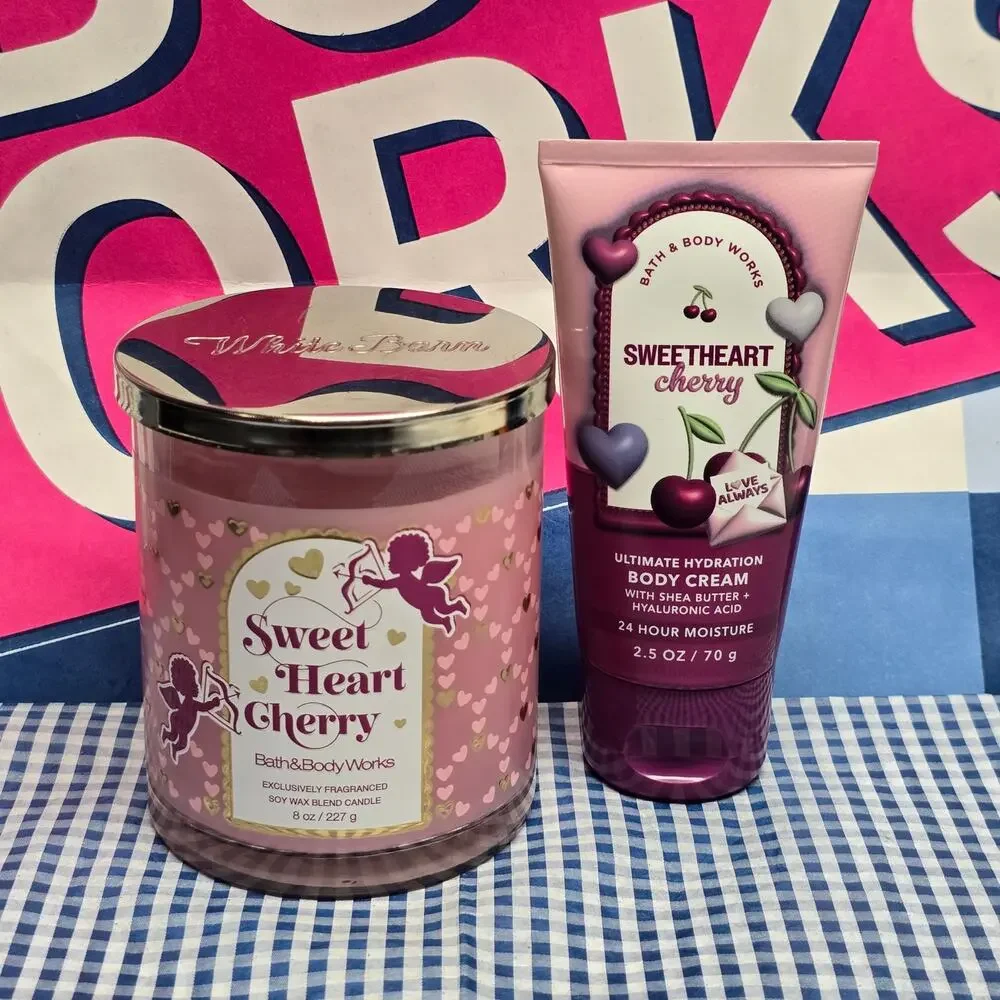 BBW Sweetheart Cherry Single Wick Candle & Ultimate Hydration Body Cream